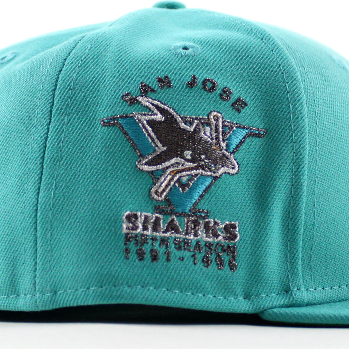 Retro San Jose Sharks 5th Season Patch New Era 59Fifty Fitted Hat (Teal Green Under Brim)