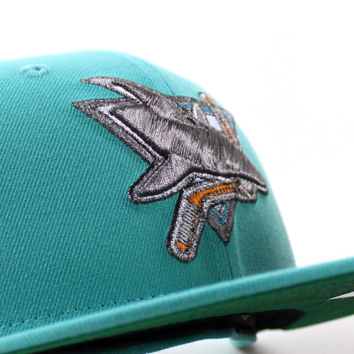 Retro San Jose Sharks 5th Season Patch New Era 59Fifty Fitted Hat (Teal Green Under Brim)