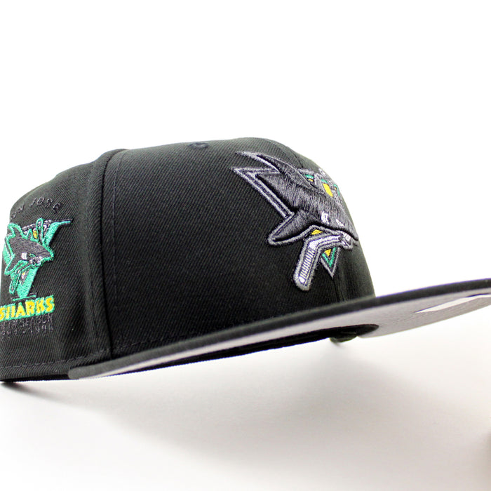 Retro San Jose Sharks Sharks Patch New Era 59Fifty Fitted Hat (Black Gray Under Brim)