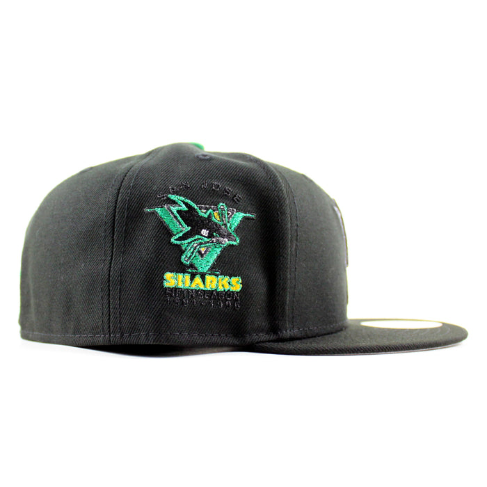 Retro San Jose Sharks Sharks Patch New Era 59Fifty Fitted Hat (Black Gray Under Brim)