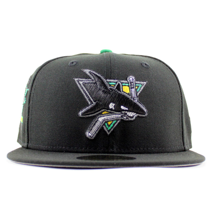 Retro San Jose Sharks Sharks Patch New Era 59Fifty Fitted Hat (Black Gray Under Brim)