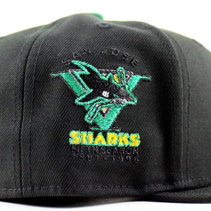Retro San Jose Sharks Sharks Patch New Era 59Fifty Fitted Hat (Black Gray Under Brim)