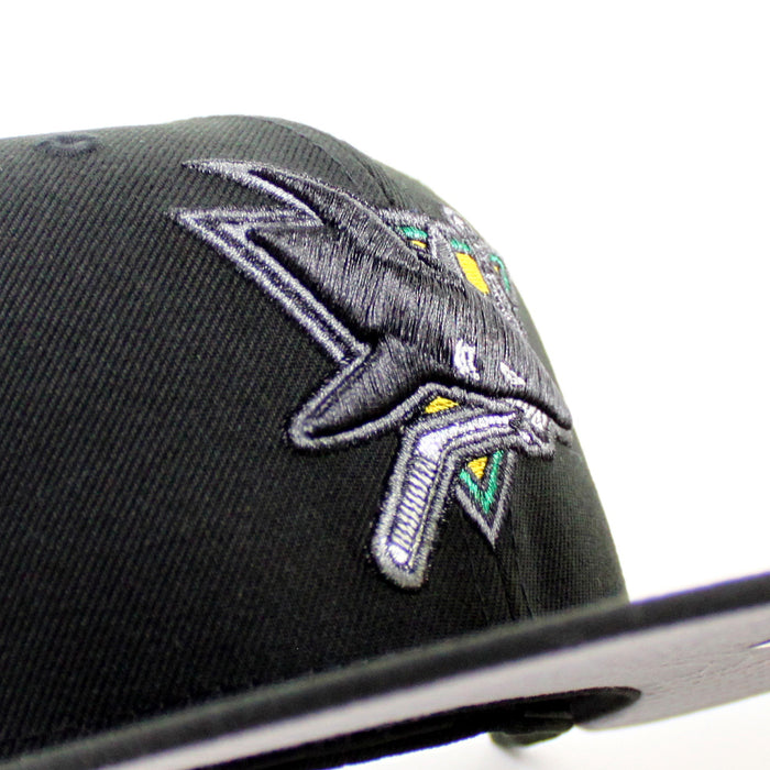 Retro San Jose Sharks Sharks Patch New Era 59Fifty Fitted Hat (Black Gray Under Brim)