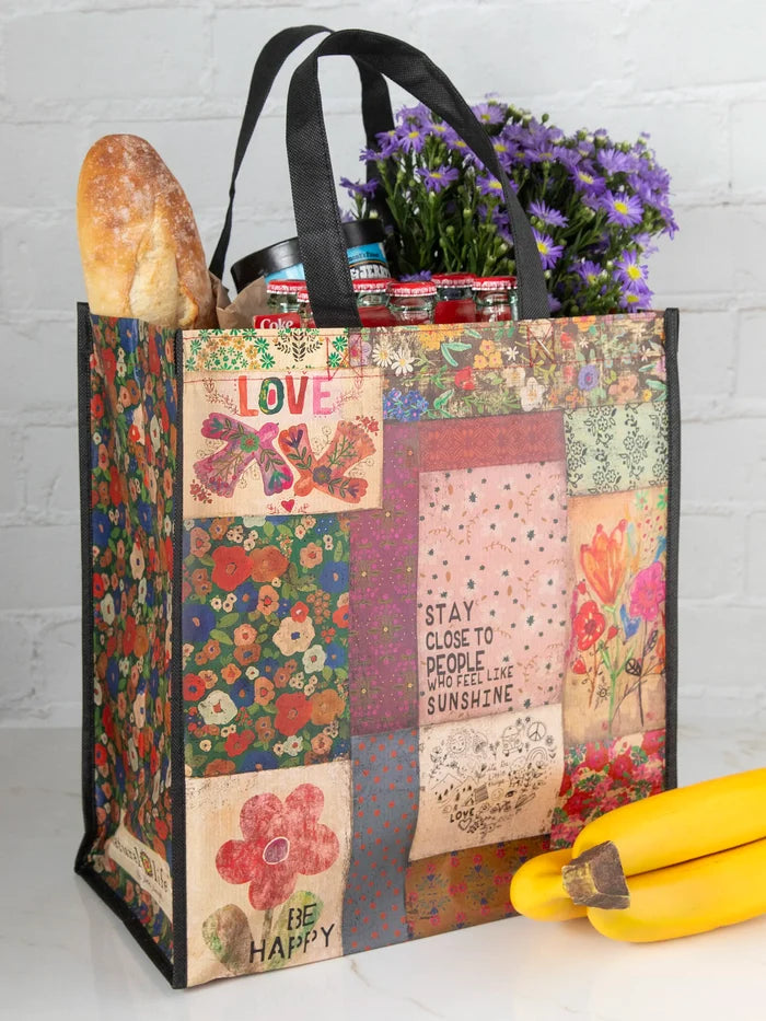 Set of 5 Grocery Bags - Patchwork Be Happy-view 1