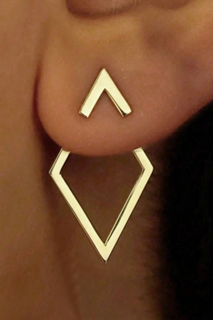 Little Daisy Closet Rhombus Earrings featuring geometric shaped gold-tone metal earrings on a plain background.