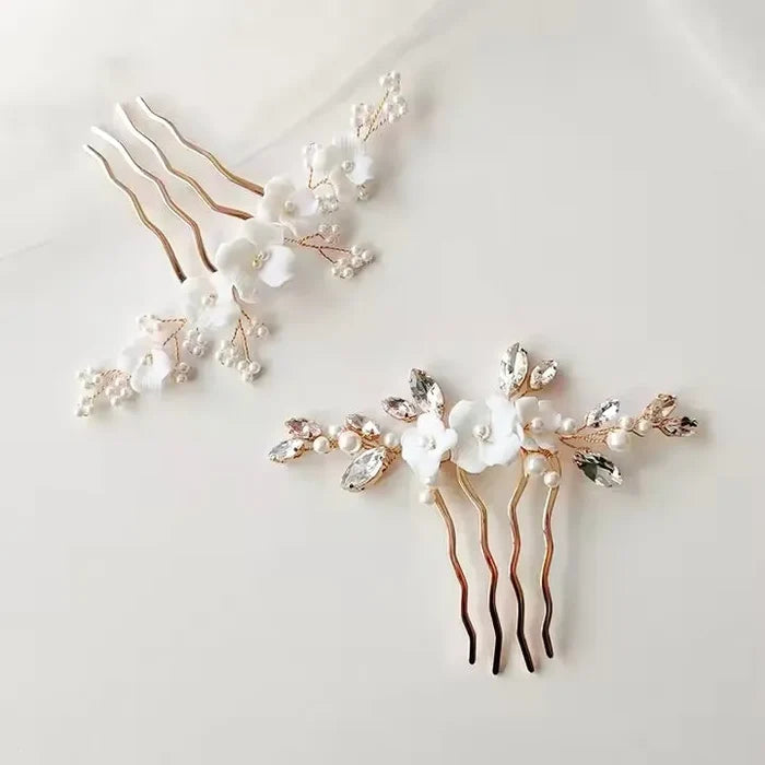 Wedding Hair Accessories - Ceramic Flowers Bridal Hair Comb