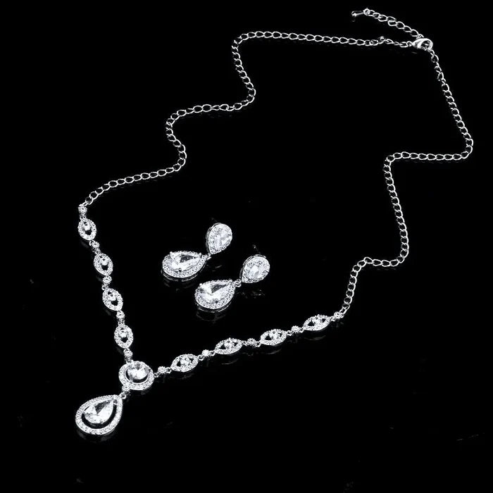 Wedding Jewelry - Silver Cubic Zirconia Bridal Jewelry Set