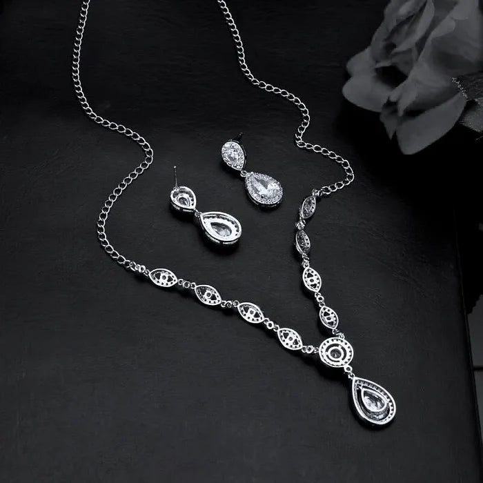 Wedding Jewelry - Silver Cubic Zirconia Bridal Jewelry Set