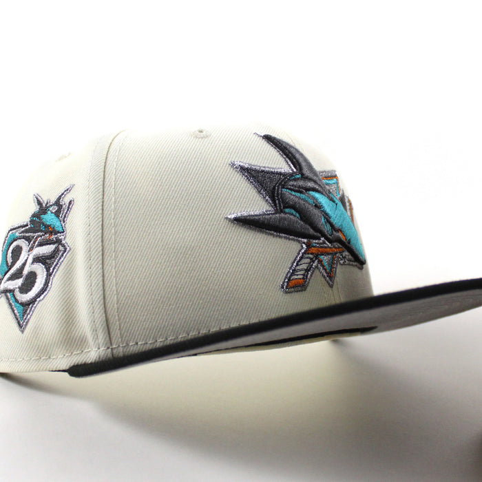 San Jose Sharks 25 Years New Era 59Fifty Fitted Hat (Chrome White Black Gray Under Brim)