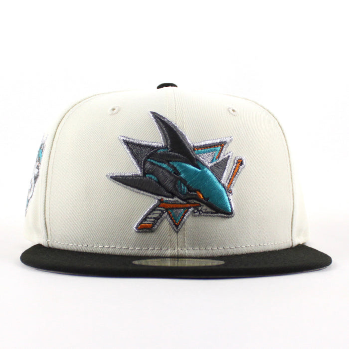 San Jose Sharks 25 Years New Era 59Fifty Fitted Hat (Chrome White Black Gray Under Brim)