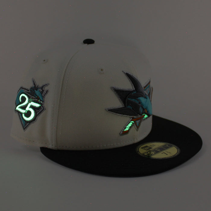 San Jose Sharks 25 Years New Era 59Fifty Fitted Hat (Chrome White Black Gray Under Brim)