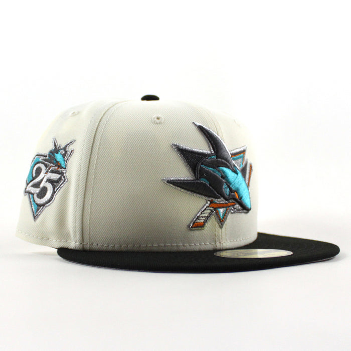 San Jose Sharks 25 Years New Era 59Fifty Fitted Hat (Chrome White Black Gray Under Brim)