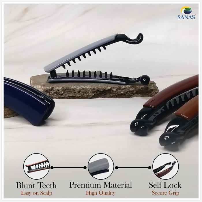 SANAS banana hair clips with interlocking teeth for secure hold