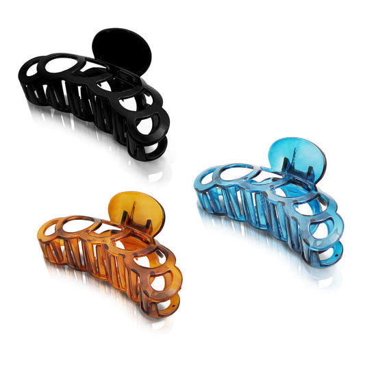 SANAS Six Ring Large Hair Claw Clips for Women 3 Pcs Strong Grip Acrylic Hair Accessories