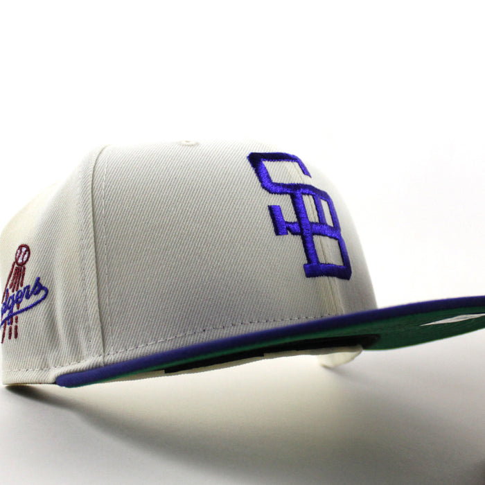 Santa Barbara Dodgers Patch New Era 59Fifty Fitted Hat (Chrome White Royal Blue Green Under Brim)