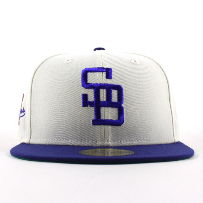 Santa Barbara Dodgers Patch New Era 59Fifty Fitted Hat (Chrome White Royal Blue Green Under Brim)