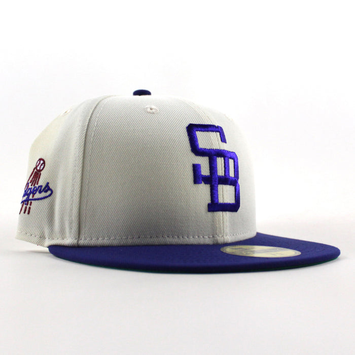 Santa Barbara Dodgers Patch New Era 59Fifty Fitted Hat (Chrome White Royal Blue Green Under Brim)
