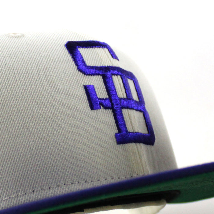 Santa Barbara Dodgers Patch New Era 59Fifty Fitted Hat (Chrome White Royal Blue Green Under Brim)
