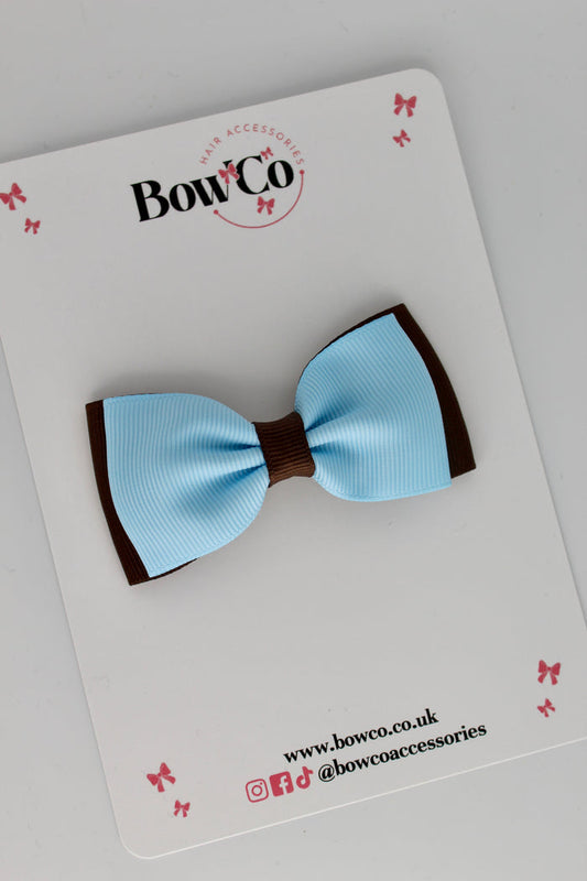 School Bow Blue Topaz and Brown - Double Lapel Clip