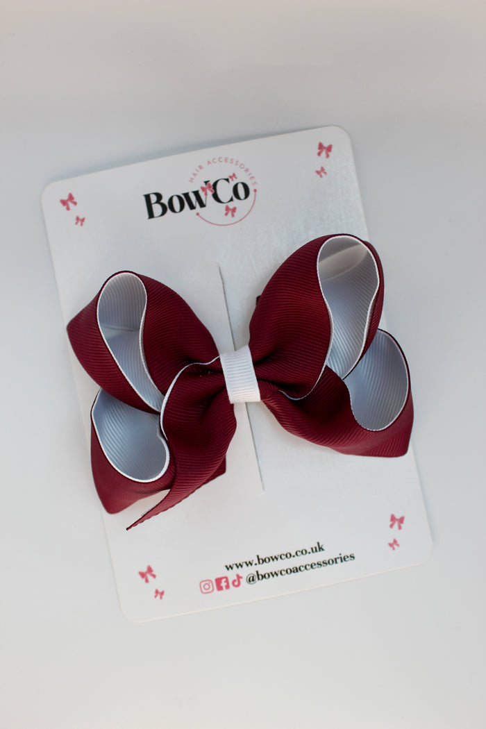 School Bow Burgundy and White - Loop Bow - Clip