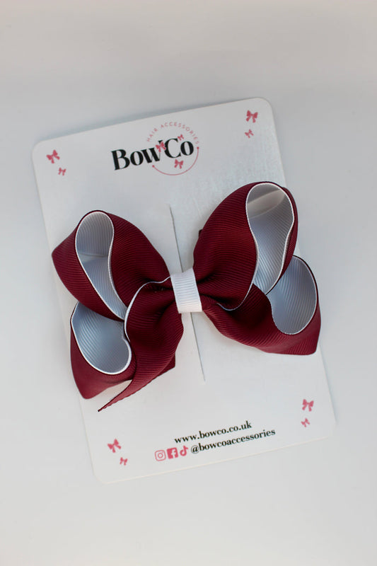 School Bow Burgundy and White - Loop Bow - Clip