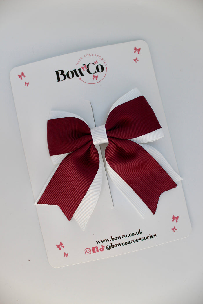 School Bow Burgundy and White - Tail Bow Clip