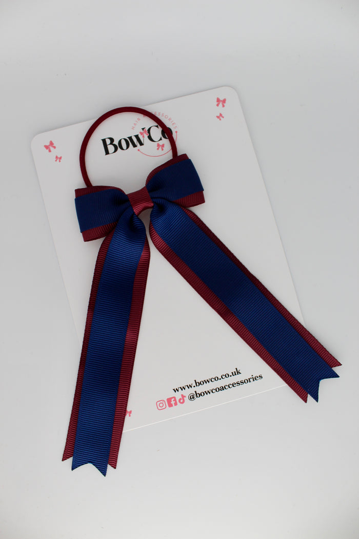 School Bow Navy Blue and Burgundy - Tuxedo Tails Bow - Elastic