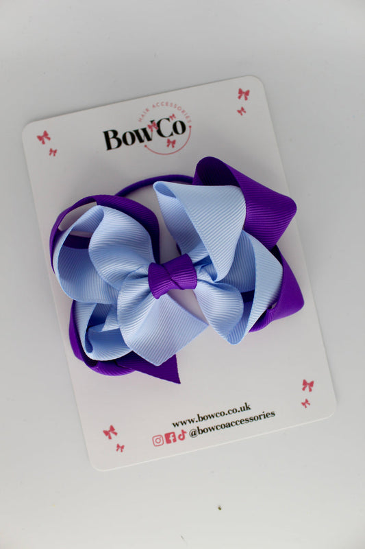 School Bow Purple and Bluebell - Double Loop Bow - Elastic