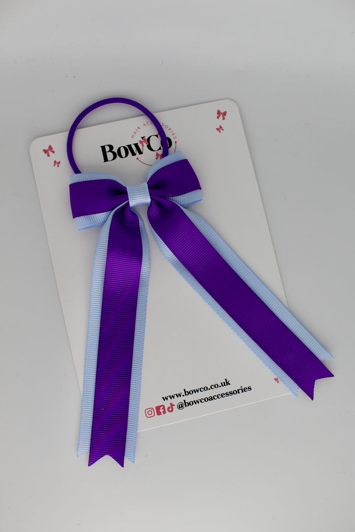 School Bow Purple and Bluebell - Tuxedo Tails Bow - Elastic