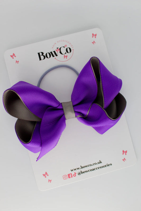 School Bow Purple and Metal Grey - Loop Bow - Elastic