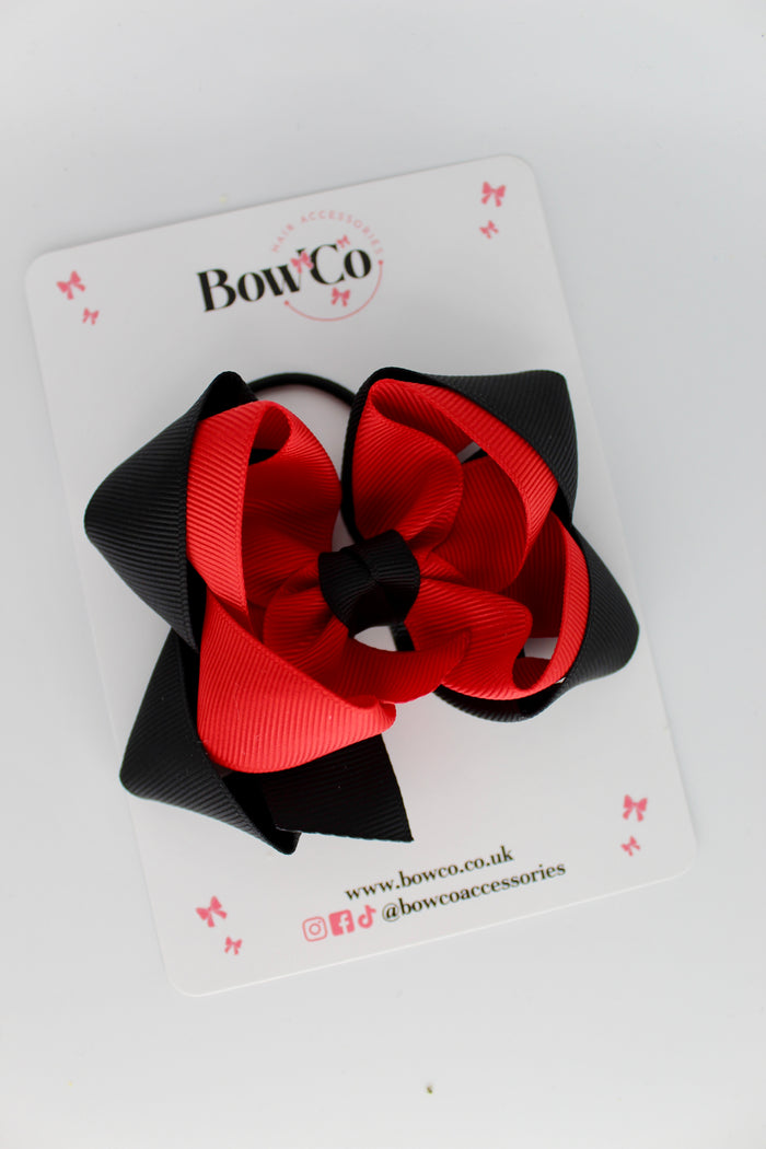 School Bow Red and Black - Double Loop Bow - Elastic