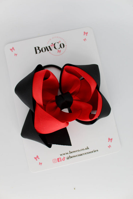 School Bow Red and Black - Double Loop Bow - Elastic