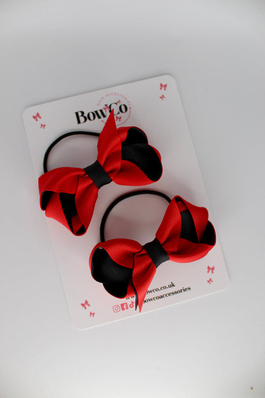 School Bow Red and Black - Loop Bow Set - Elastic