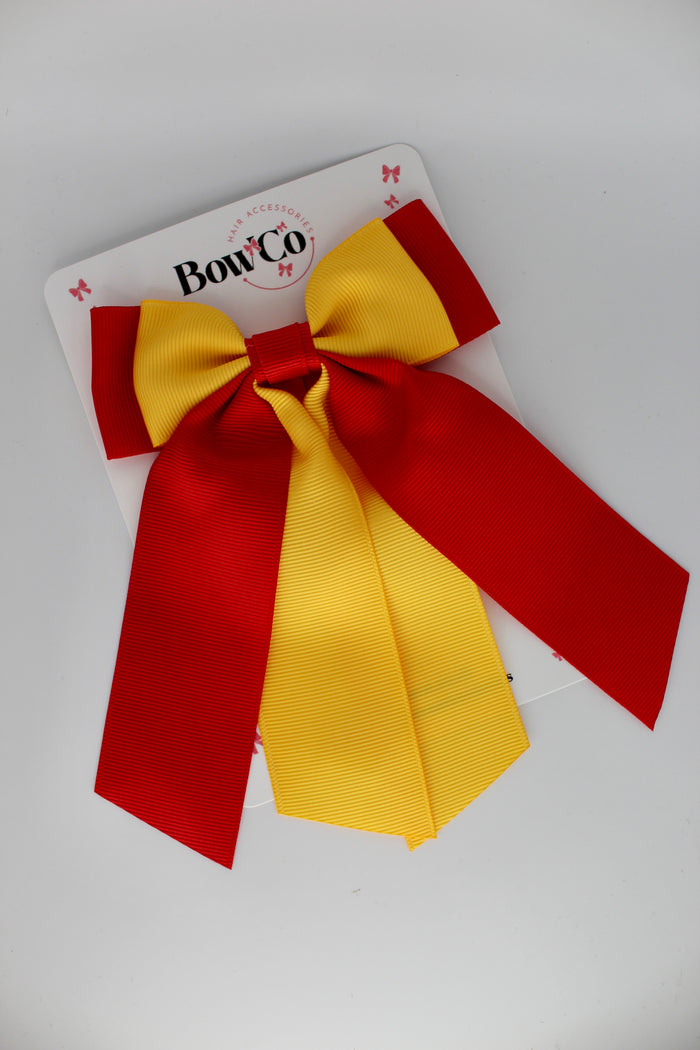 School Bow Red and Yellow Gold - Double Layer Tail Bow - Clip