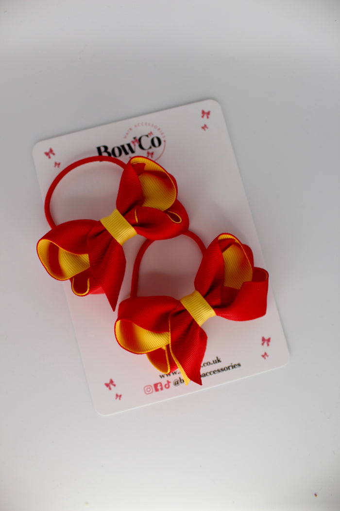 School Bow Red and Yellow Gold - Loop Bow Set - Elastic