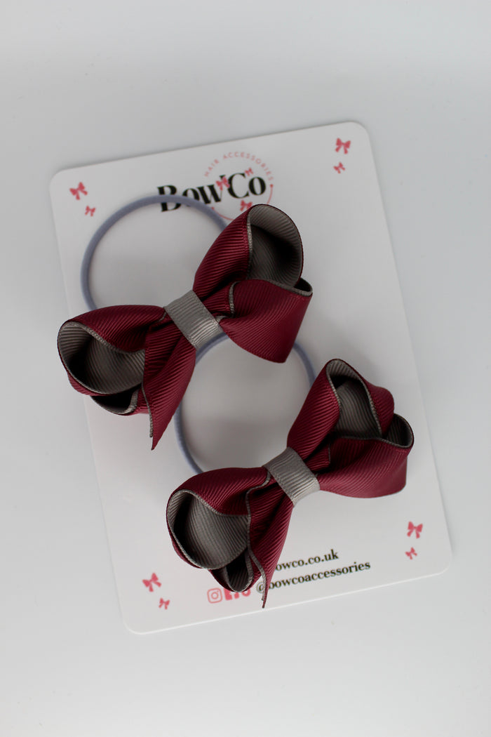 School Bows Burgundy and Metal Grey - Loop Bow Set - Elastic