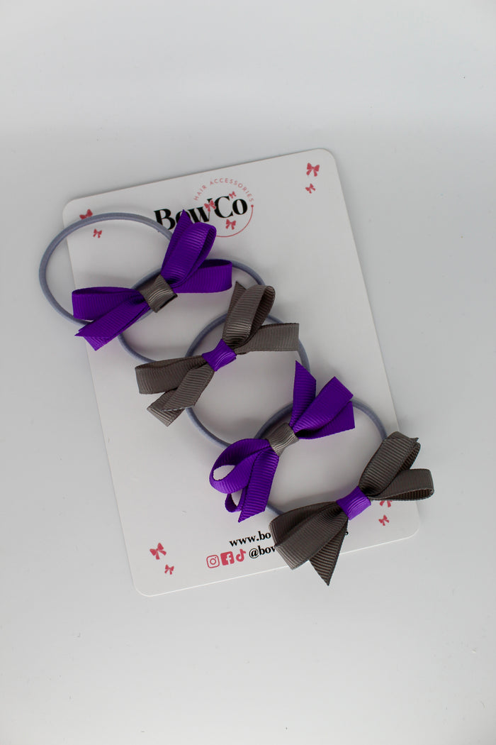 School Bows Purple and Metal Grey - Ballerina Bows - Set of 4 - Elastic