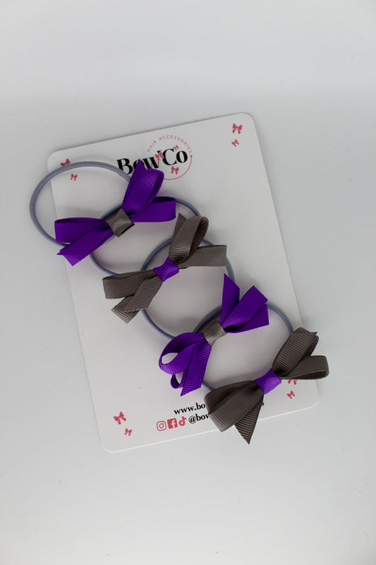 School Bows Purple and Metal Grey - Ballerina Bows - Set of 4 - Elastic