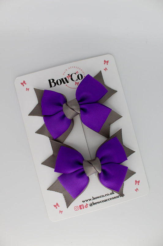 School Bows Purple and Metal Grey - Knot Bow Set - Clip