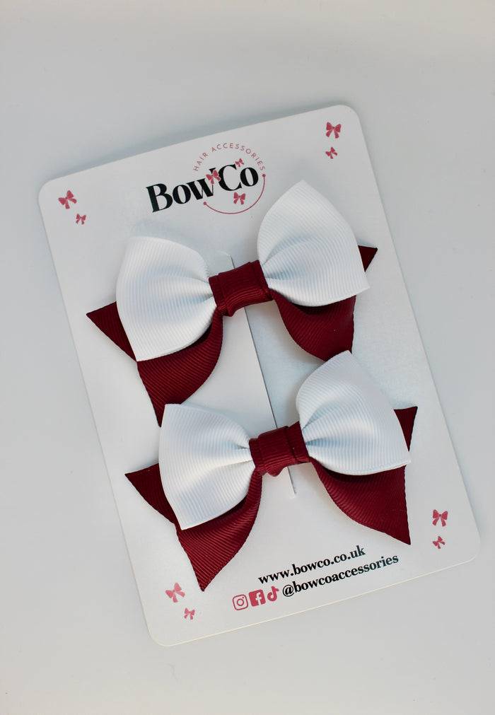 School Burgundy and White Bows - Bow Tail Set - Clip