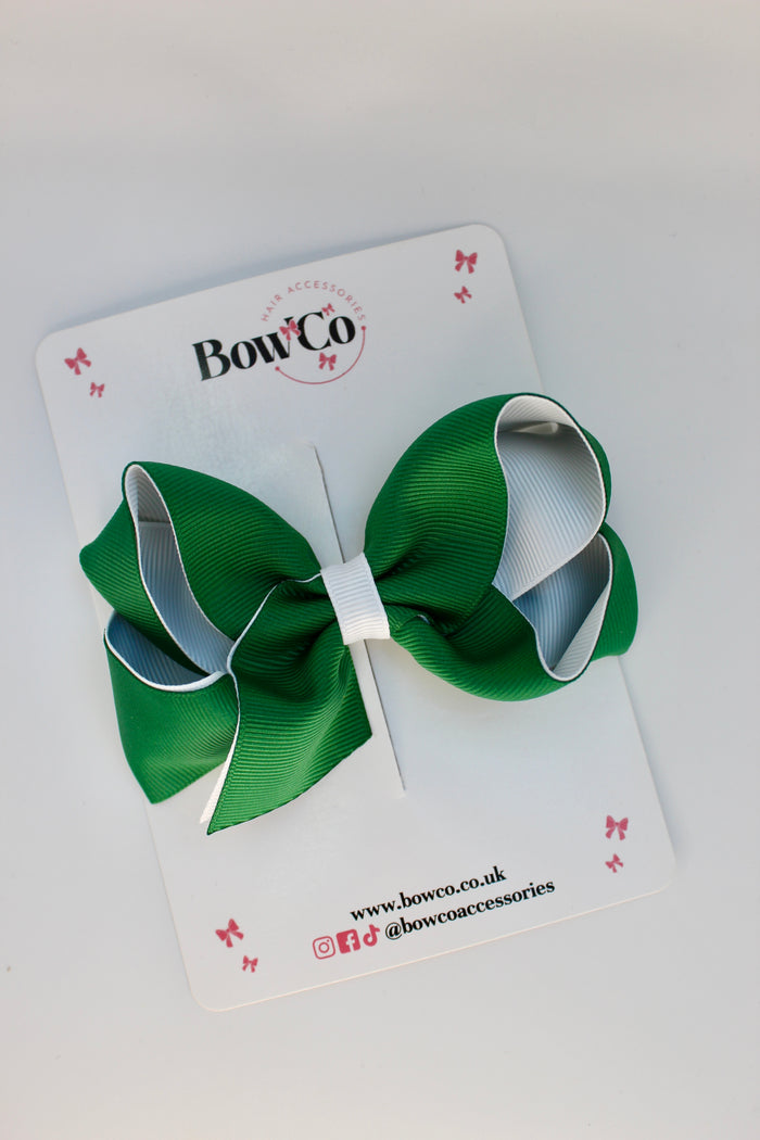 School Forest Green and White Bow - Loop Bow - Clip