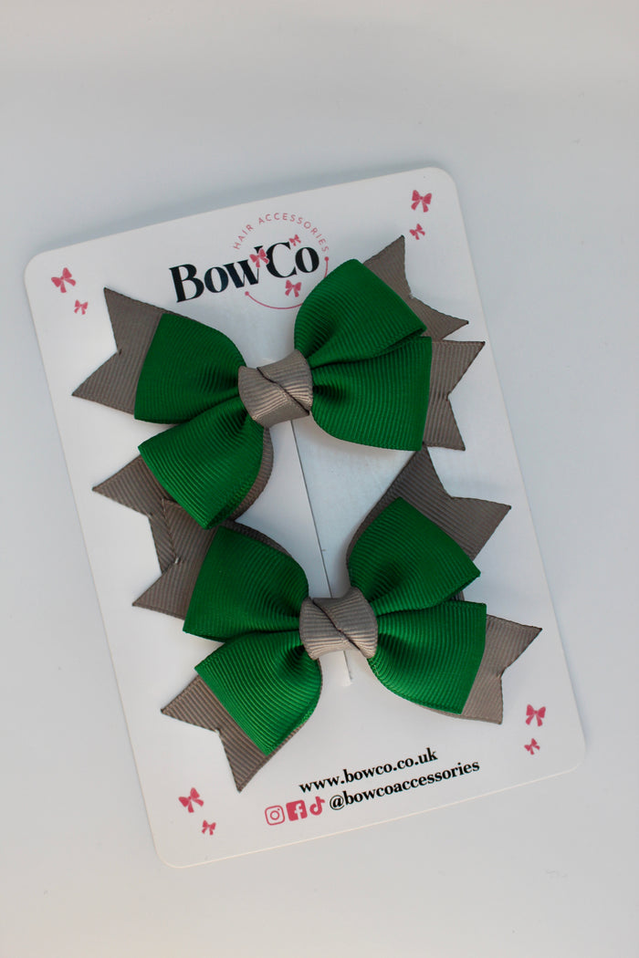 School Green and Grey Bows - Knot Bow Set - Clip