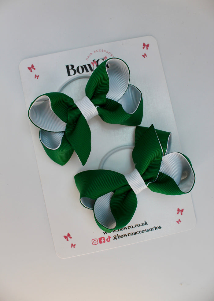 School Green and White Bows - Loop Bow Set - Elastic