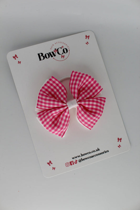 School Pink Bow Gingham - Double Layer Bow - Elastic