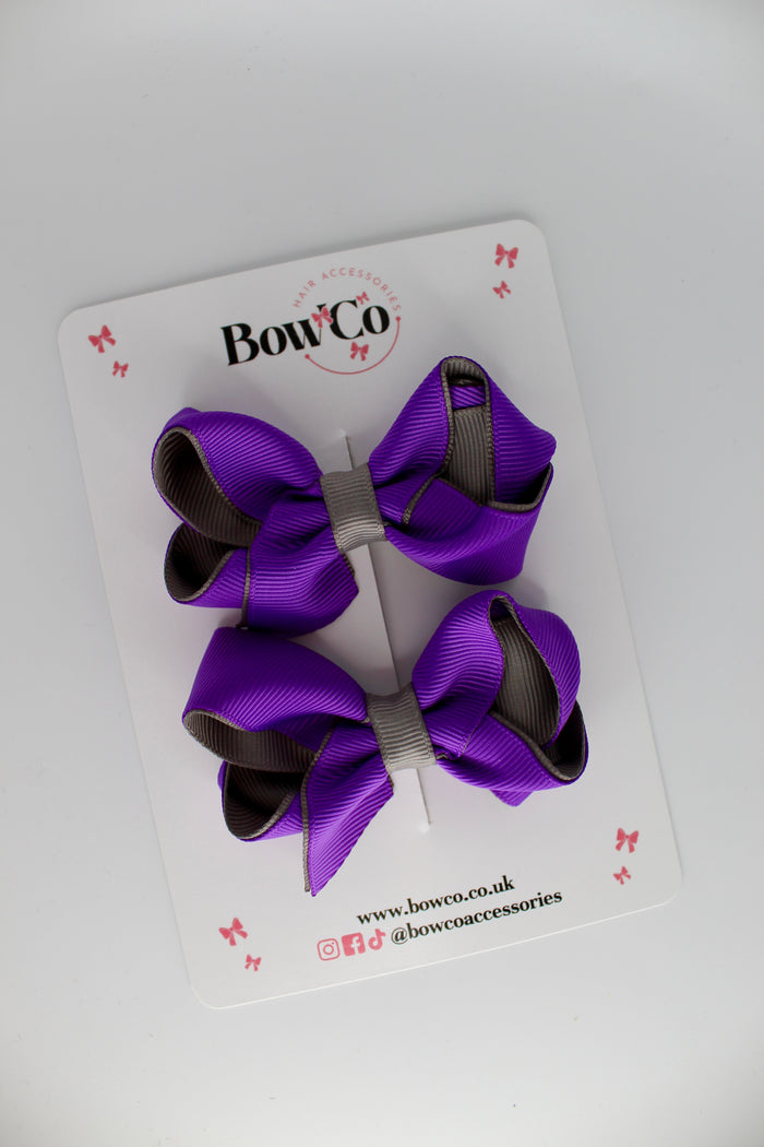 School Purple and Grey Loop Bow Set - Clip