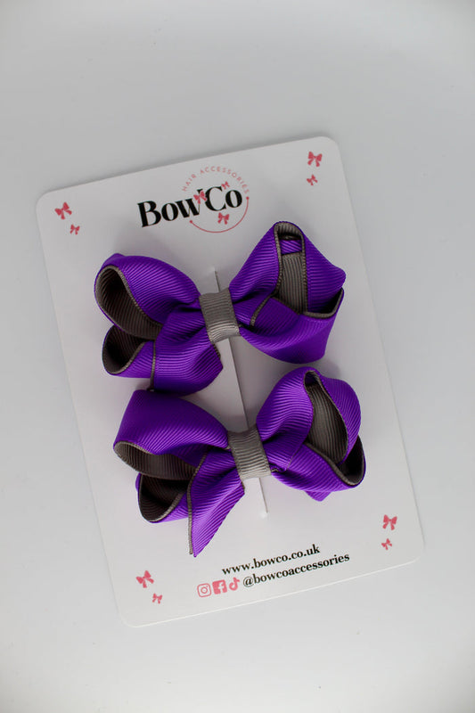 School Purple and Grey Loop Bow Set - Clip