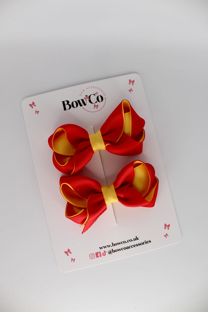 School Red and Yellow Gold Loop Bow Set - Clip