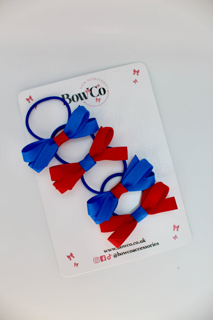 School Royal Blue and Red Bows - Ballerina Bows - Set of 4 - Elastic
