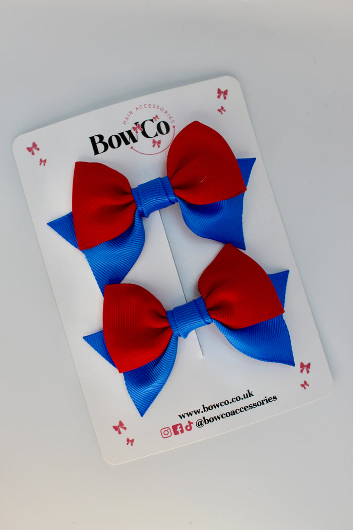 School Royal Blue and Red Bows - Bow Tail Set - Clip