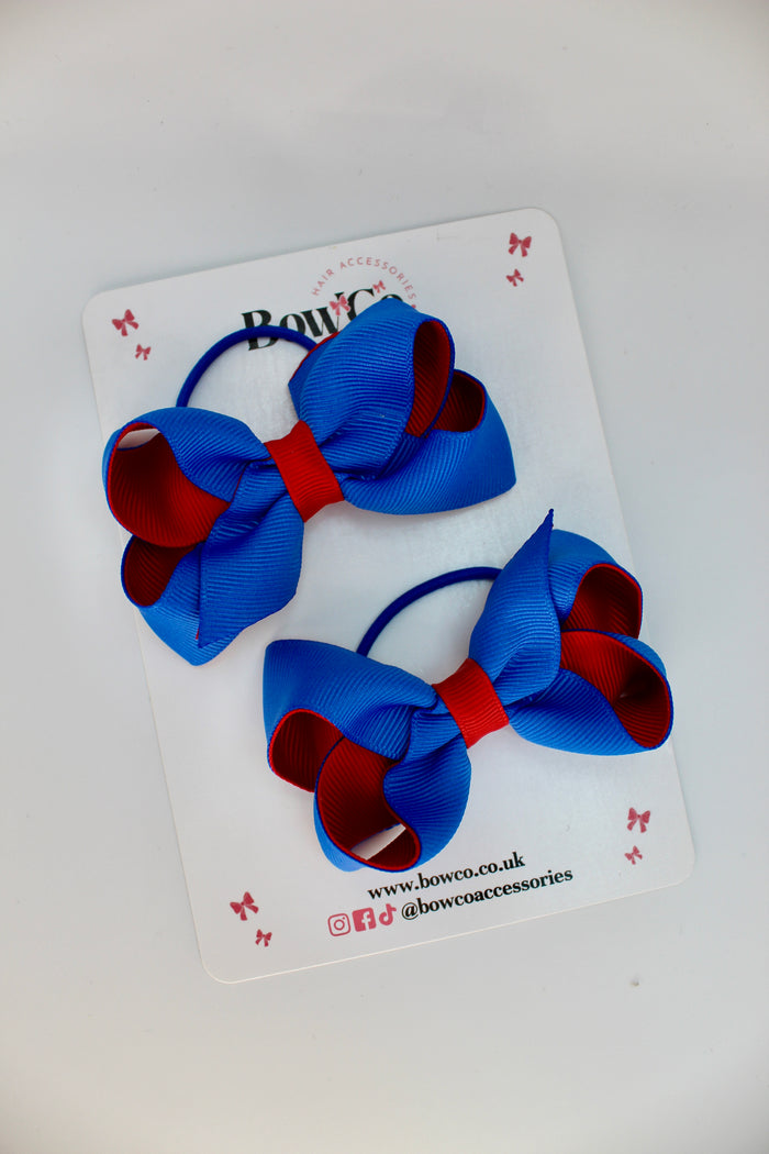 School Royal Blue and Red Bows - Loop Bow Set - Elastic